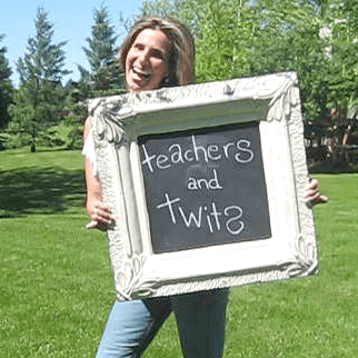 photo of renee holding a sign that says teachers and twits