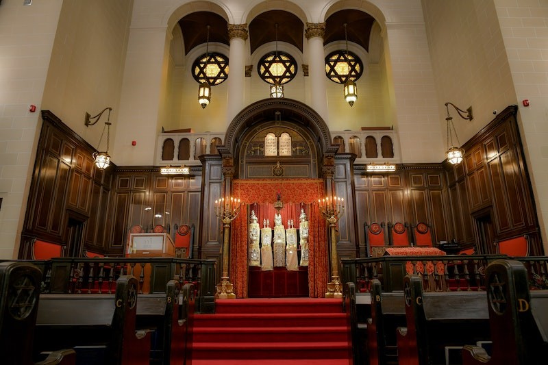 the indoors of a synagogue 