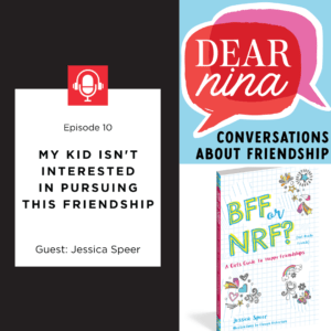 bff or nrf book cover by jessica speer with dear nina logo blue pink and red talk bubble overlays