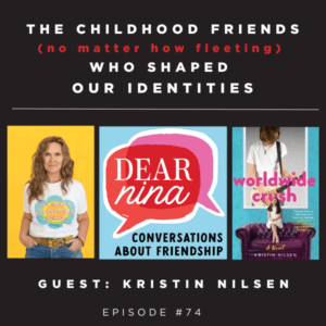 photo of kristin nilsen and book cover of worldwide crush and dear nina talking bubbles logo